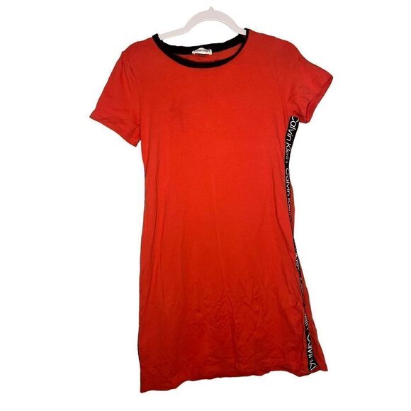 CALVIN KLEIN Logo Tape Ringer Crewneck Dress M - Picture 1 of 9